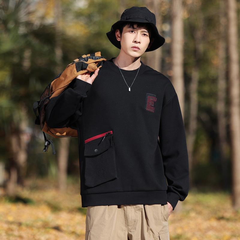 Round Neck Sweater Spring Zipper Large Pocket Loose T-shirt - WOMONA.COM