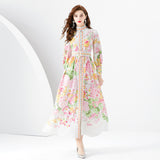 Long Retro Printed Dress Women - WOMONA.COM