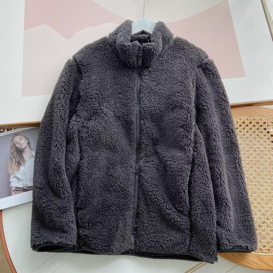 Men's Long Fleece Fleece Zipper Pure Warm Stand Collar Jacket - WOMONA.COM