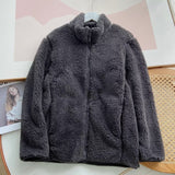 Men's Long Fleece Fleece Zipper Pure Warm Stand Collar Jacket