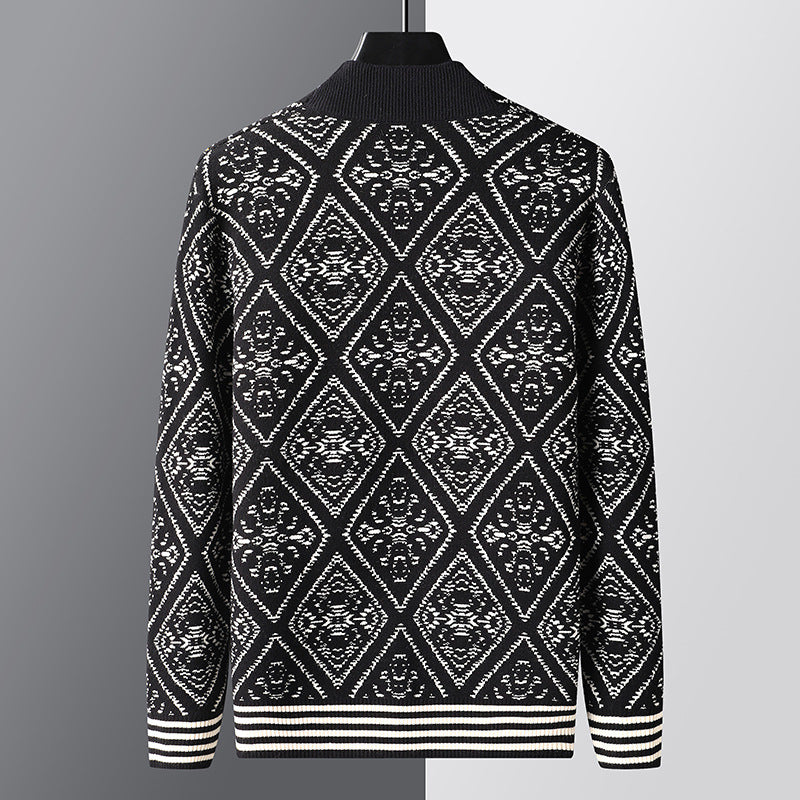 New Jacquard Cardigan V-neck Sweater Men