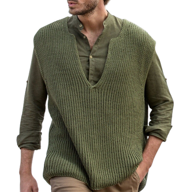 Loose Plus Size Knitted Vest Men - WOMONA.COM