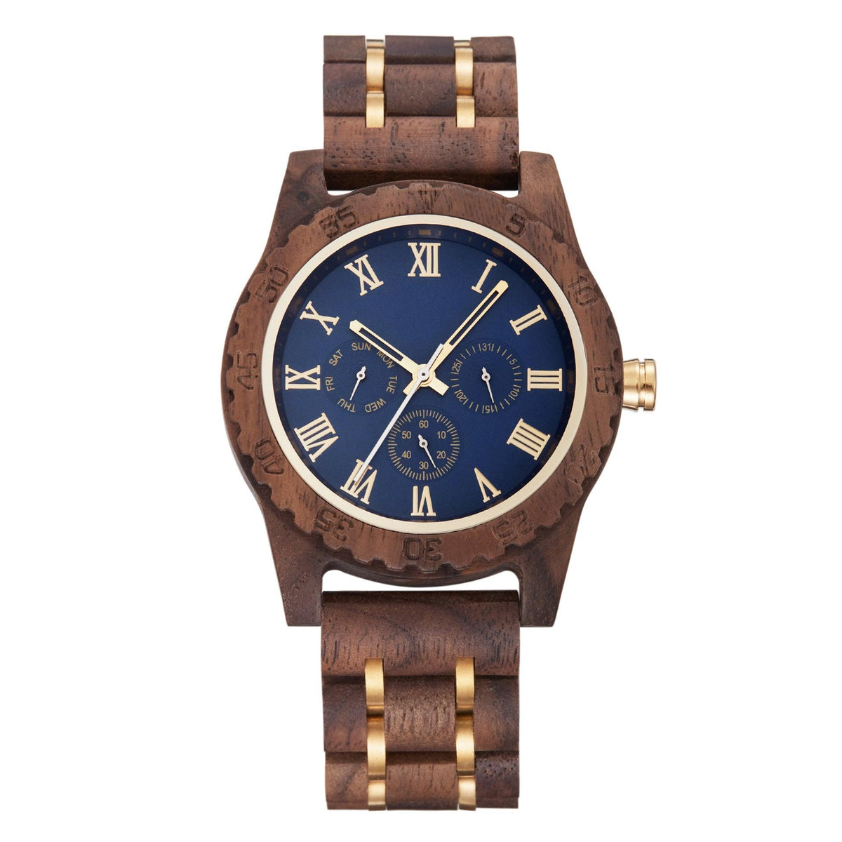 Retro Walnut Gold Multi-functional Men's Quartz Watch - WOMONA.COM