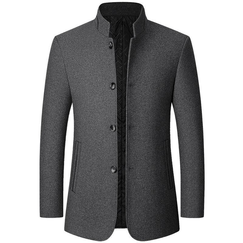 Standing Collar Middle-aged Men's Woolen Jacket - WOMONA.COM