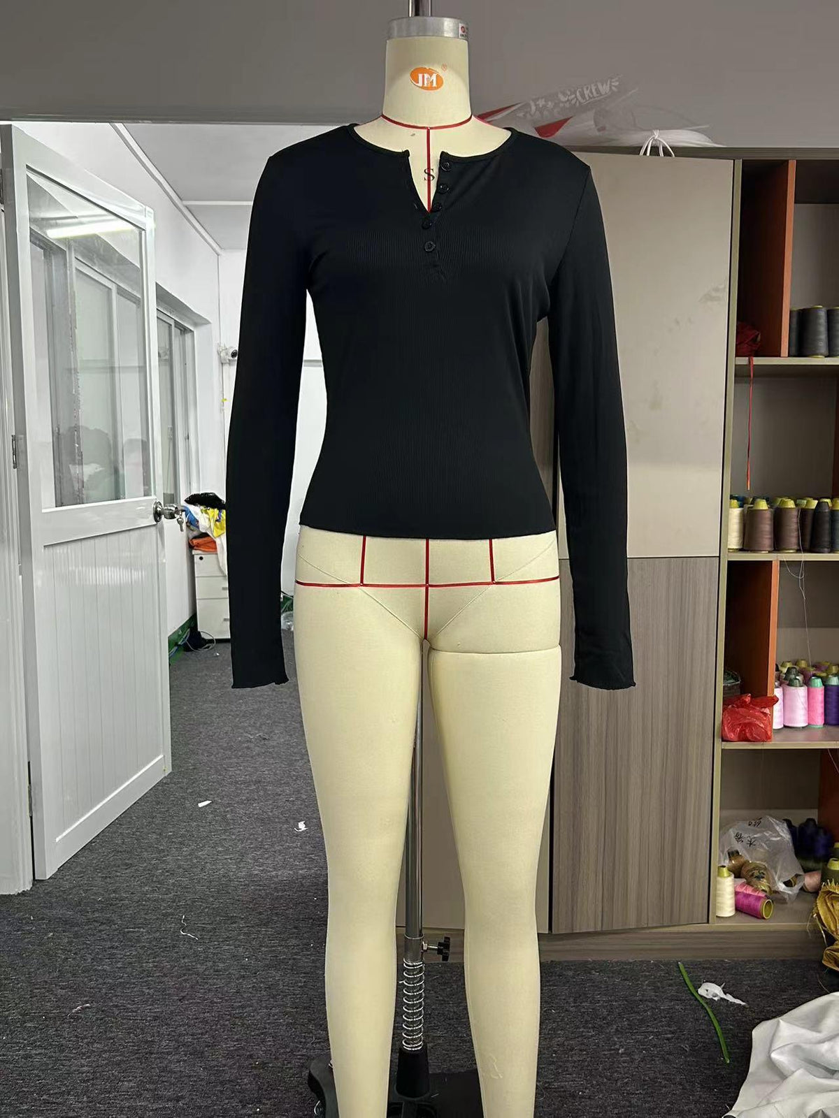 Women's Long Sleeve Breasted V-neck Slim-fit Crop-top - WOMONA.COM