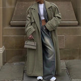 Lapel And Waist Tight Lace-up Long Coat