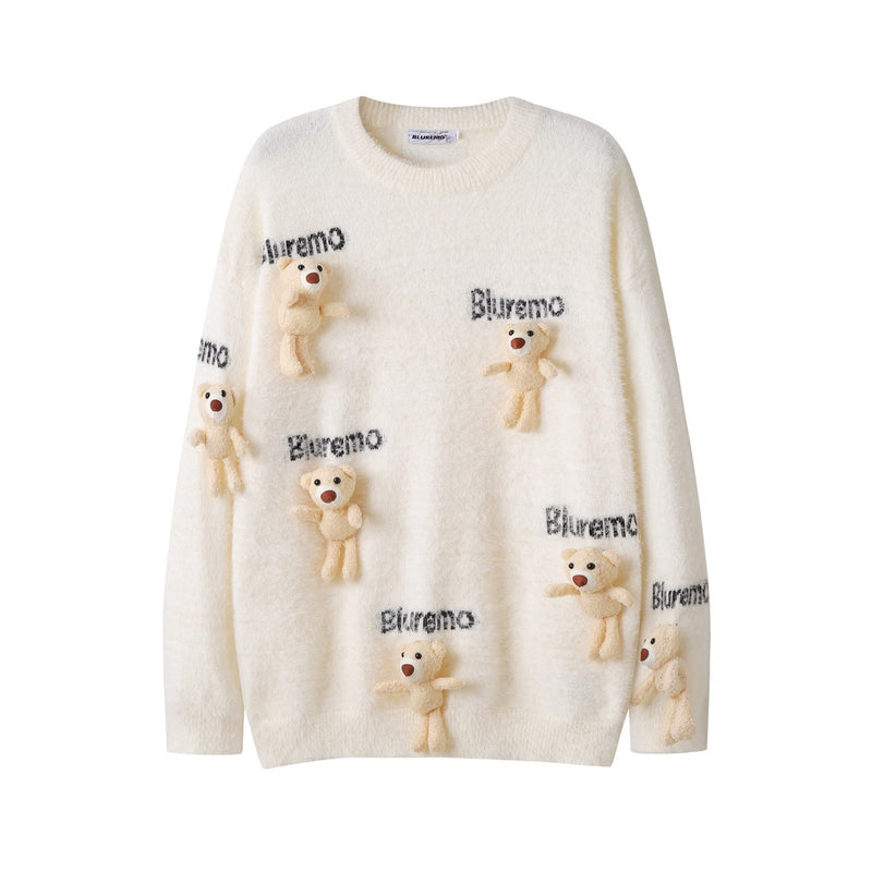 Funny Cartoon Little Bear Doll Men's Letter Sweater - WOMONA.COM