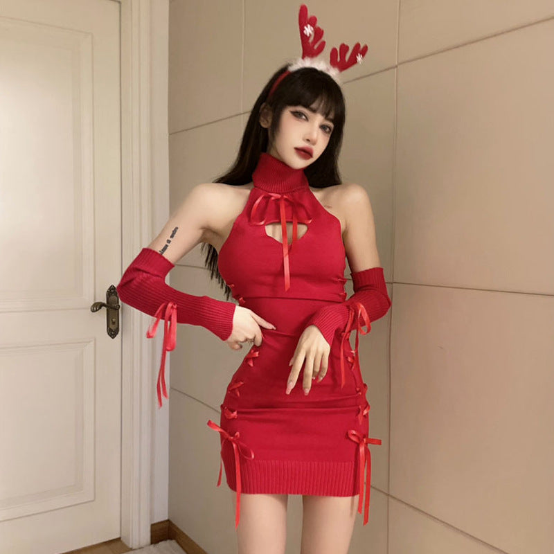 Red Sleeveless Hollow-out Slim-fit Sheath Dress Women - WOMONA.COM