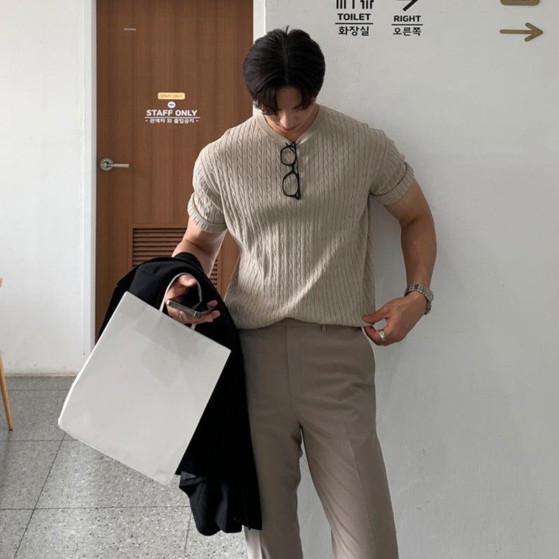 Casual Pure Color All-matching Knitted T-shirt For Men - WOMONA.COM