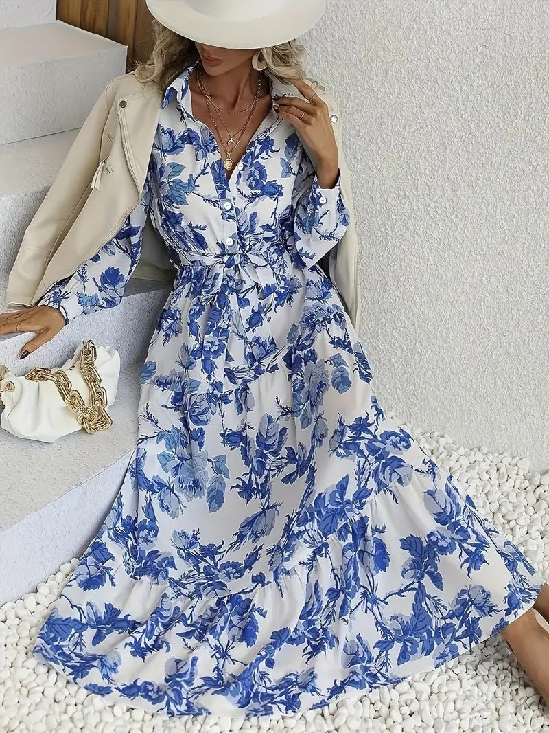 Vestido estampado fluido de verano a la moda para damas