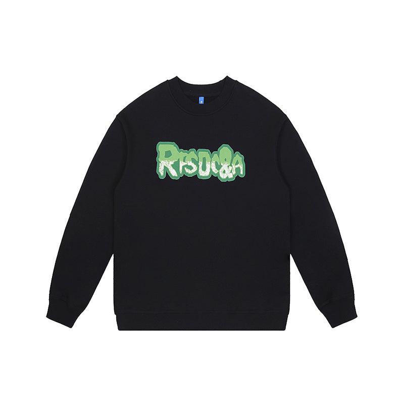 Fleece-lined Letter Print Round Neck Pullover - WOMONA.COM
