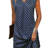 Polka Dot Printed V-neck Vest Dress - WOMONA.COM