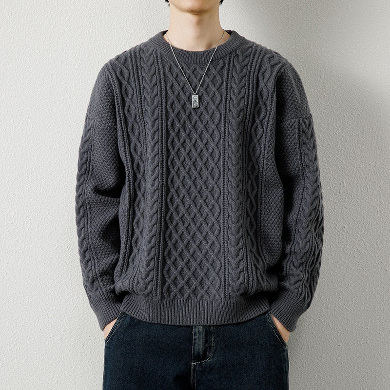 Round Neck  Men's Knitted Sweater - WOMONA.COM