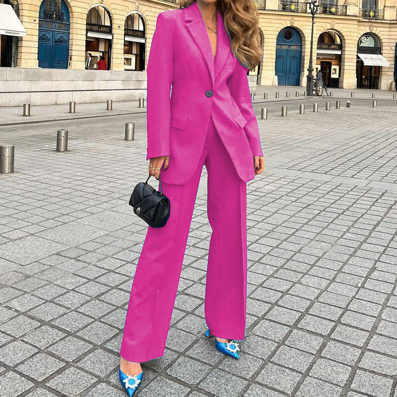 Women's Fashion Blazer Solid Color Casual Pants Two-piece Suit - WOMONA.COM