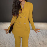 Women's Long Sleeve Suit Straight-leg Pants Two-piece Suit - WOMONA.COM