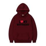 I Love My Boyfriend Print Hoodie Sweatshirt Pullover