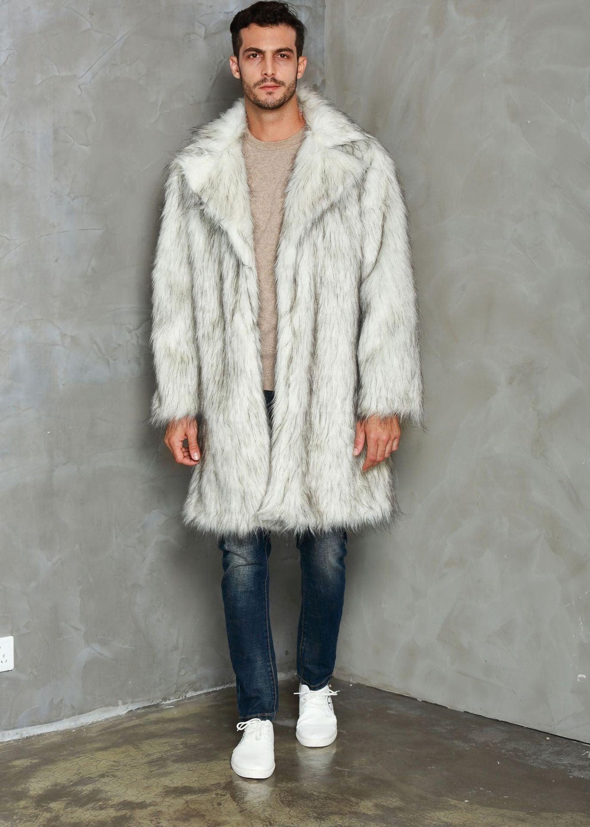 Men's Fashion Tailored Suit Collar Faux Fur Coat - WOMONA.COM