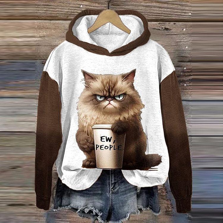 Mysterious Cat Art Print Stitching Hoodie Sweater - WOMONA.COM