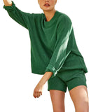 Casual Multicolor Long Sleeve Shorts Knitting Suit - WOMONA.COM