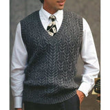 Knitted Vest V-neck Sweater Solid Color Casual - WOMONA.COM