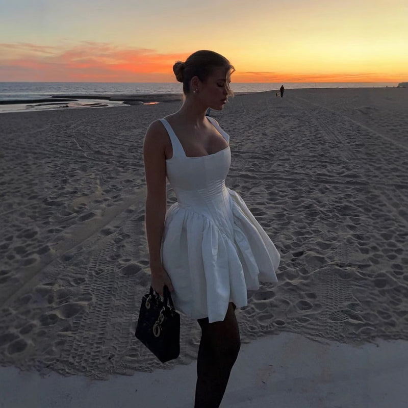 Vestido ajustado de estilo francés con cuello cuadrado y tirantes para mujer