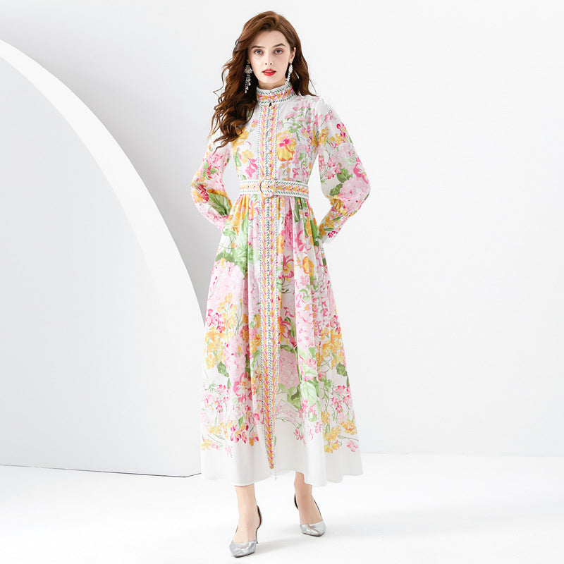 Long Retro Printed Dress Women - WOMONA.COM