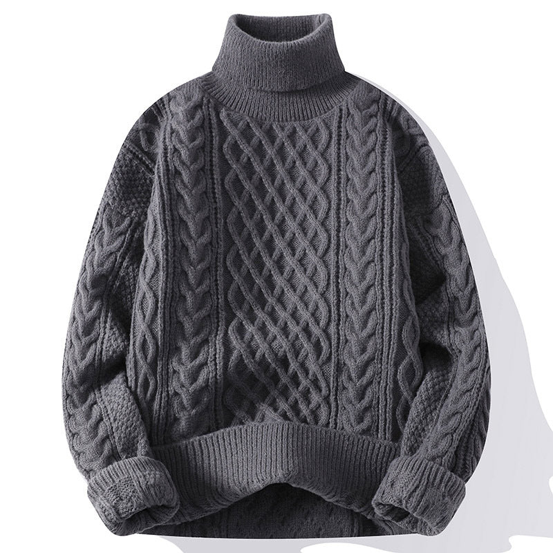 Vintage Jacquard Turtleneck Thick Sweater Men - WOMONA.COM