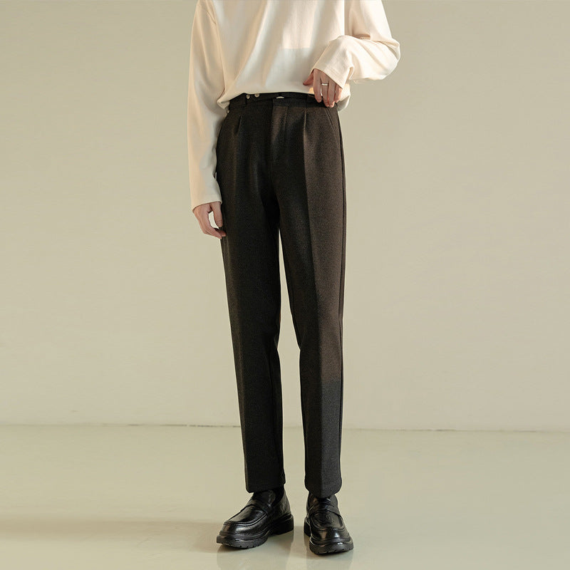 Men's wool suit pants, black with belt loops and front pleats