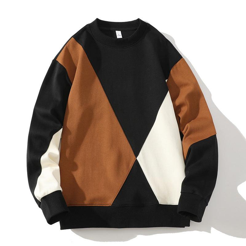 Men's Round Neck Sweater Spring Fashion Loose Breathable Stitching Long Sleeve - WOMONA.COM