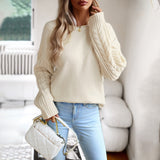 Women's Fashionable Simple Round Neck Sweater - WOMONA.COM