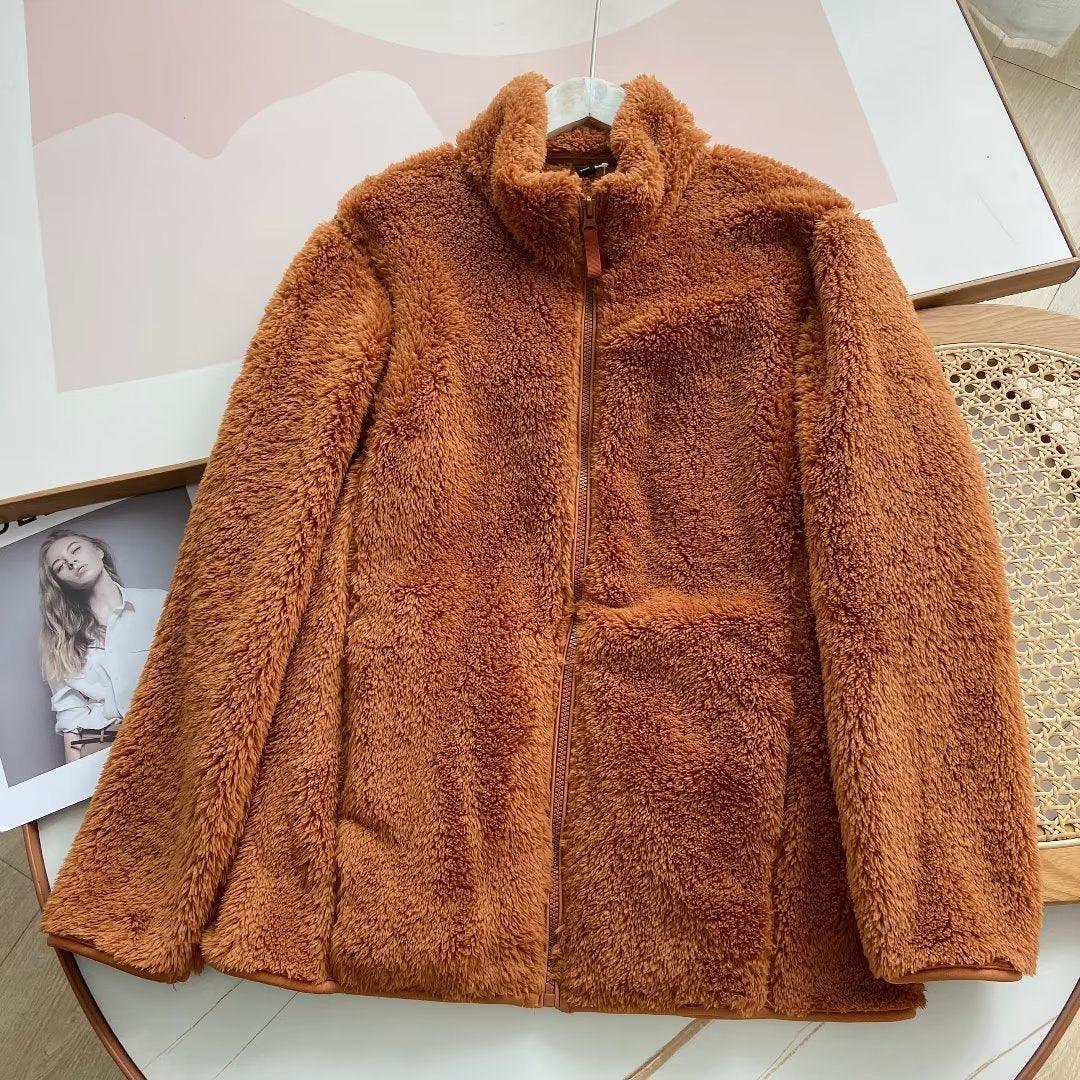 Men's Long Fleece Fleece Zipper Pure Warm Stand Collar Jacket - WOMONA.COM