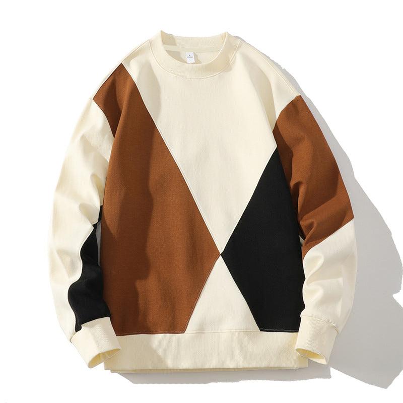 Men's Round Neck Sweater Spring Fashion Loose Breathable Stitching Long Sleeve - WOMONA.COM