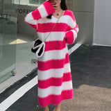 Women's Striped Long Knitted Dress - WOMONA.COM