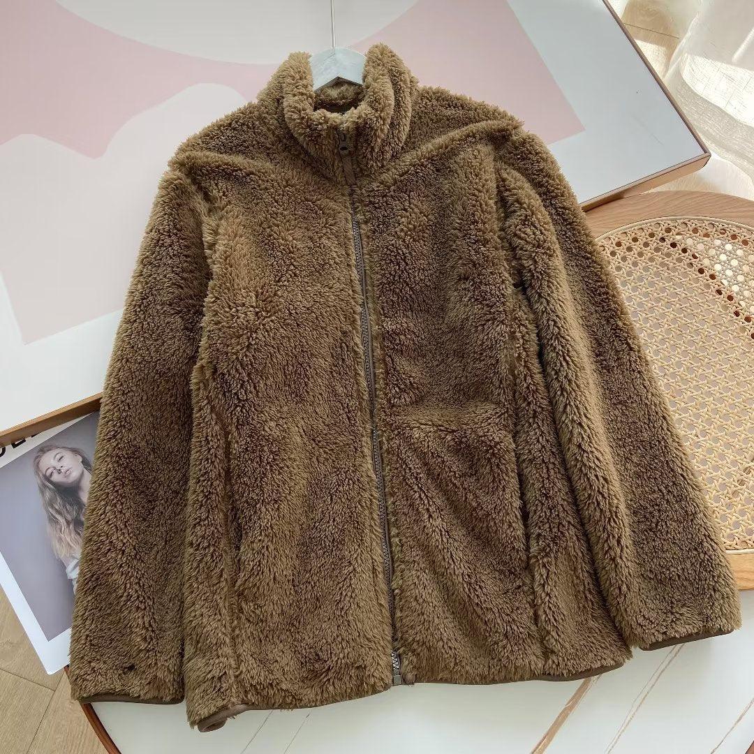 Men's Long Fleece Fleece Zipper Pure Warm Stand Collar Jacket - WOMONA.COM