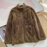 Men's Long Fleece Fleece Zipper Pure Warm Stand Collar Jacket