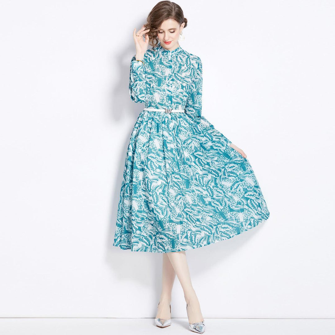 Long Sleeve Belt Slim Fit Slimming Dress - WOMONA.COM