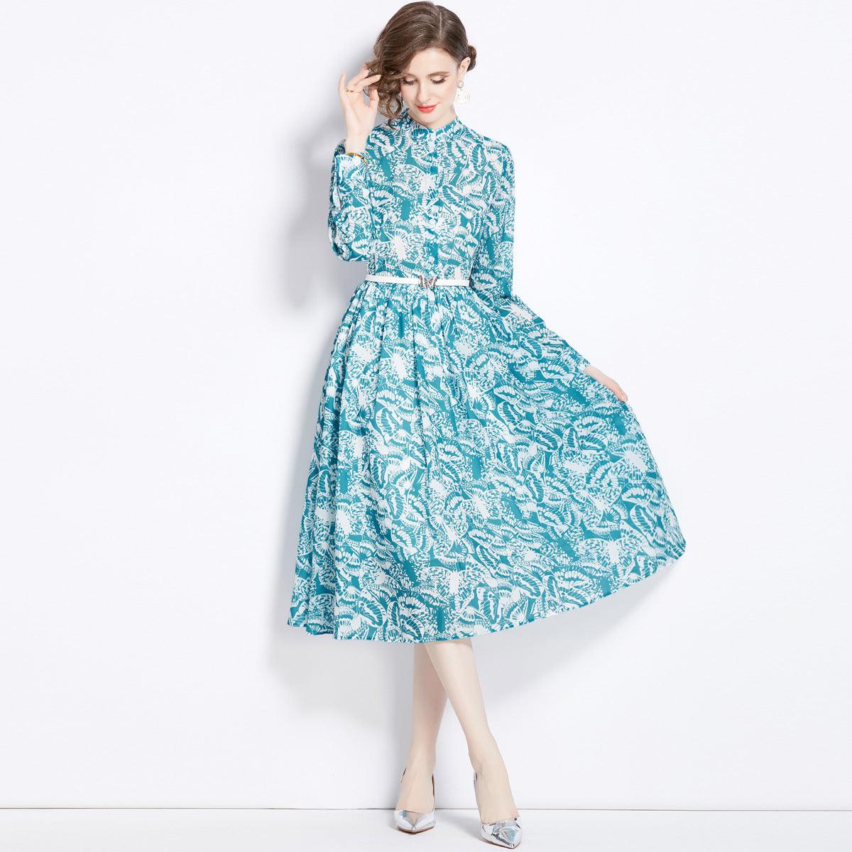 Long Sleeve Belt Slim Fit Slimming Dress - WOMONA.COM