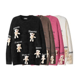 Funny Cartoon Little Bear Doll Men's Letter Sweater - WOMONA.COM