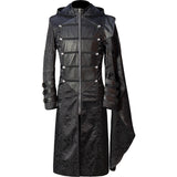 Black Stand Collar Leather Punk Gothic Cape Coat - WOMONA.COM