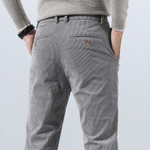 Gray corduroy casual pants with straight leg and front button fly