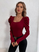 Women's Fashion Square Collar Slim-fit Knitted Long-sleeved T-shirt - WOMONA.COM