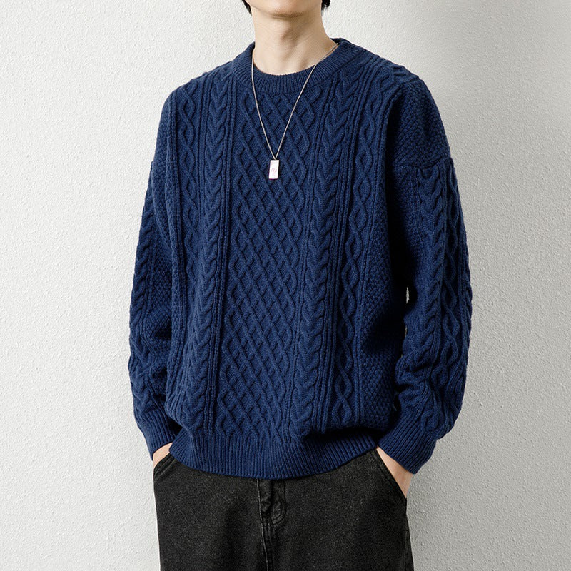 Round Neck  Men's Knitted Sweater - WOMONA.COM