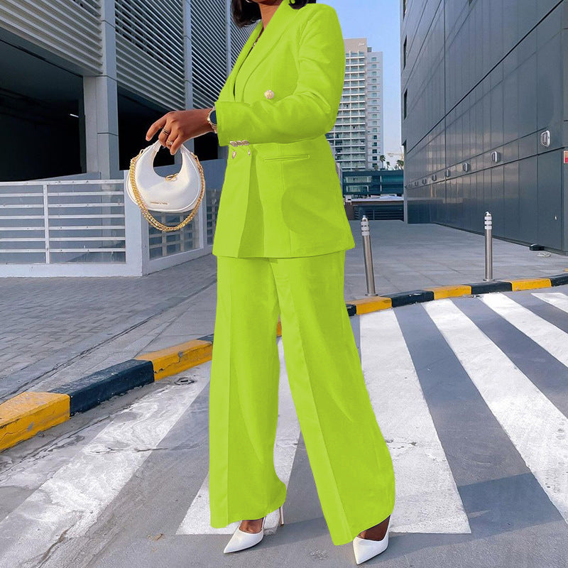 Lady Temperament Casual Small Suit Wide Leg Pants Suit - WOMONA.COM