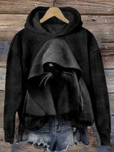 Mysterious Cat Art Print Stitching Hoodie Sweater