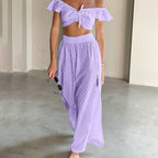 Women's Fashion Casual Cut-out Ruffled Jacquard Suit - WOMONA.COM