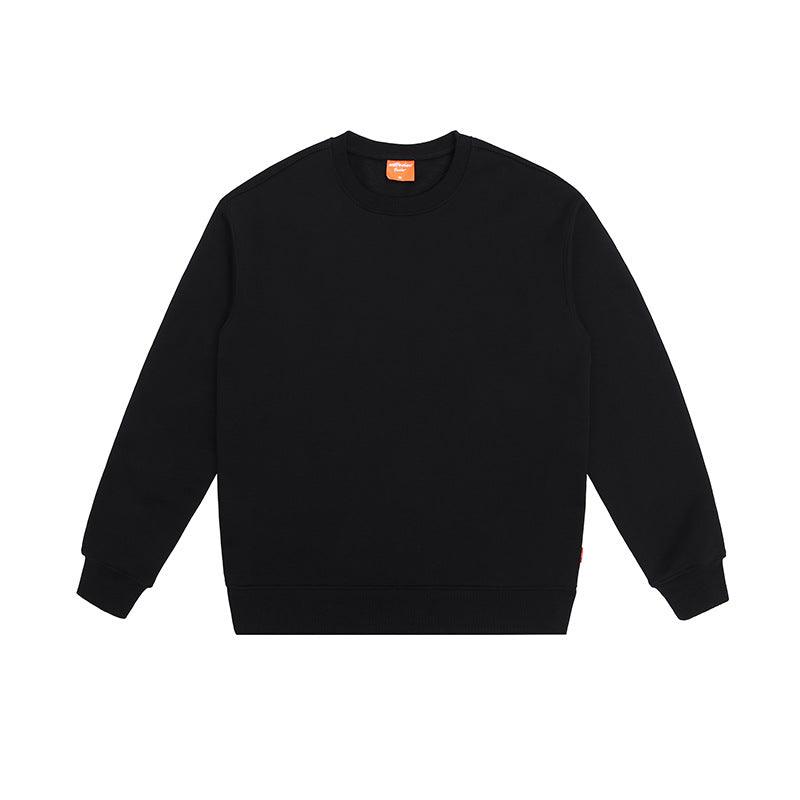 Pure Cotton Fleece-lined Solid Color Loose Round Neck Sweater - WOMONA.COM