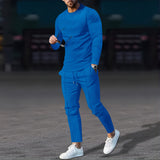 Men's Casual Waffle Long Sleeve Round Neck Suit