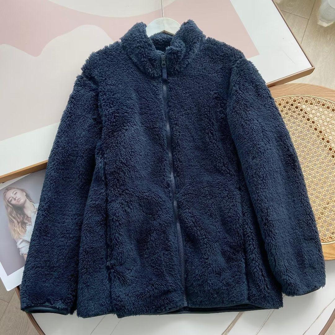Men's Long Fleece Fleece Zipper Pure Warm Stand Collar Jacket - WOMONA.COM