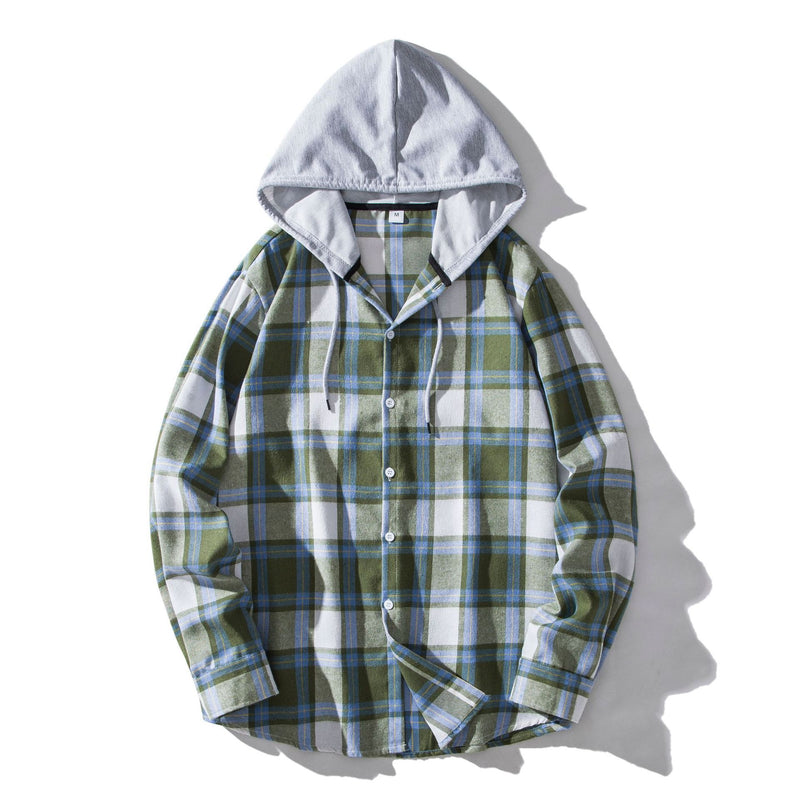 Men's Plaid Hooded Shirt Casual Shirt