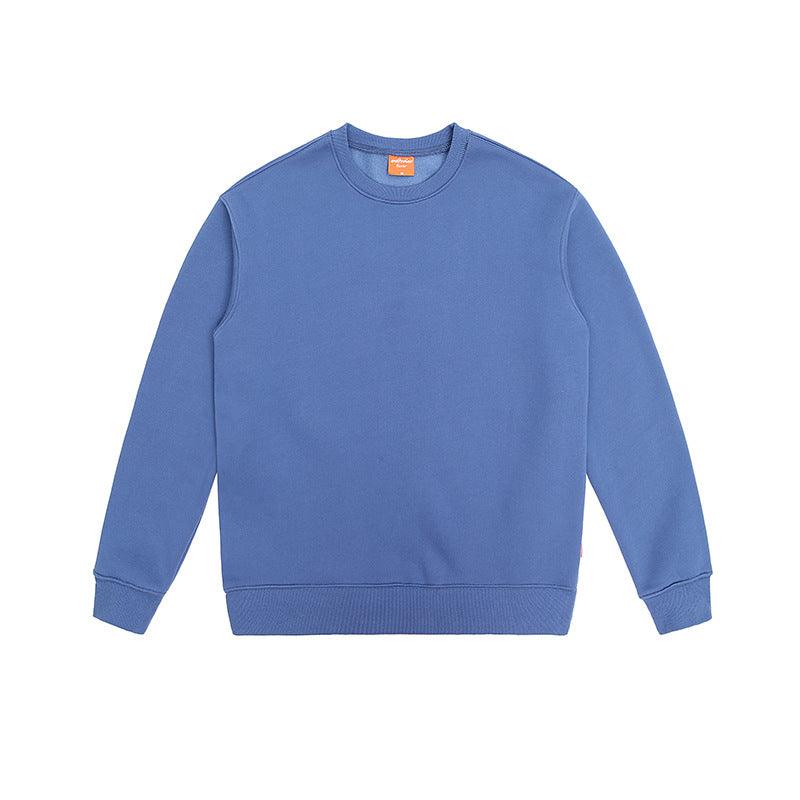 Pure Cotton Fleece-lined Solid Color Loose Round Neck Sweater - WOMONA.COM
